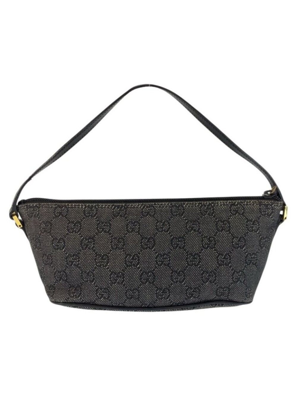 Gucci Black Gold GG Canvas Leather Handbag Pouch - Picture 2 of 9